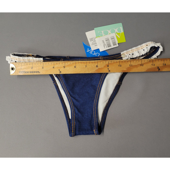 Agua Doce Brazilian Cheeky Bikini Swimsuit Womens M Triangle Top Floral Denim - Picture 11 of 16